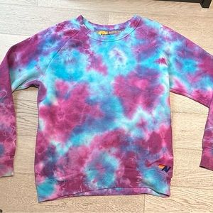 Blue/pink/purple tie dye aviator nation sweatshirt crew neck